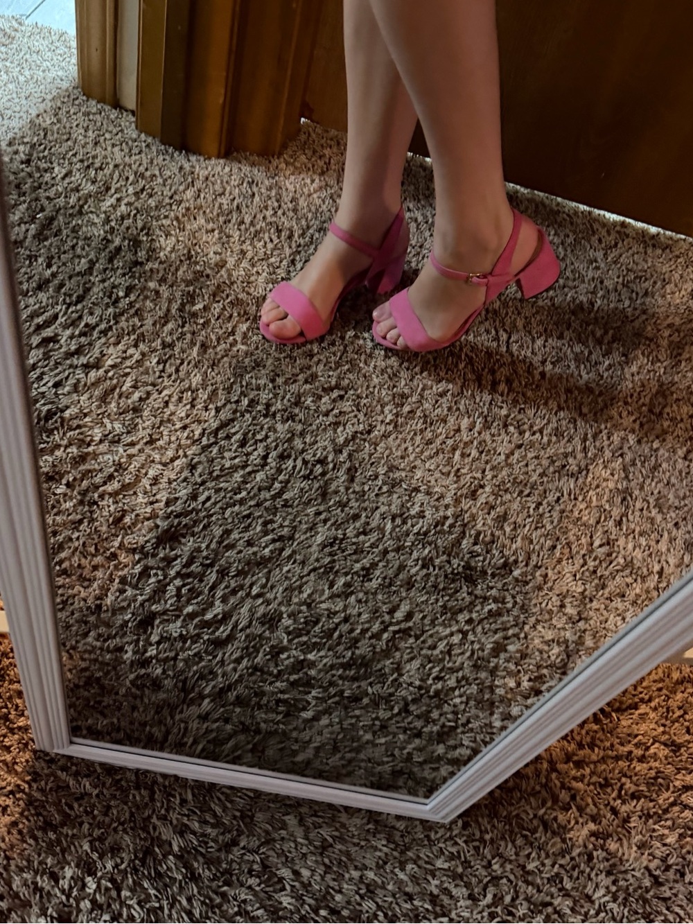 Cole Haan Pink Suede Block Heel Sandals with Ankle Strap - Picture 3 of 4